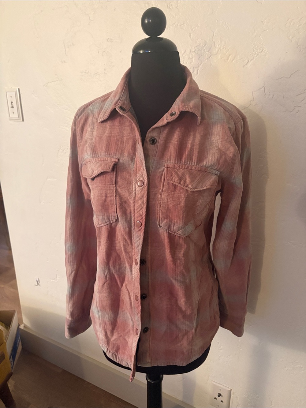 Prana Pink Plaid Button-Front Jean Jacket